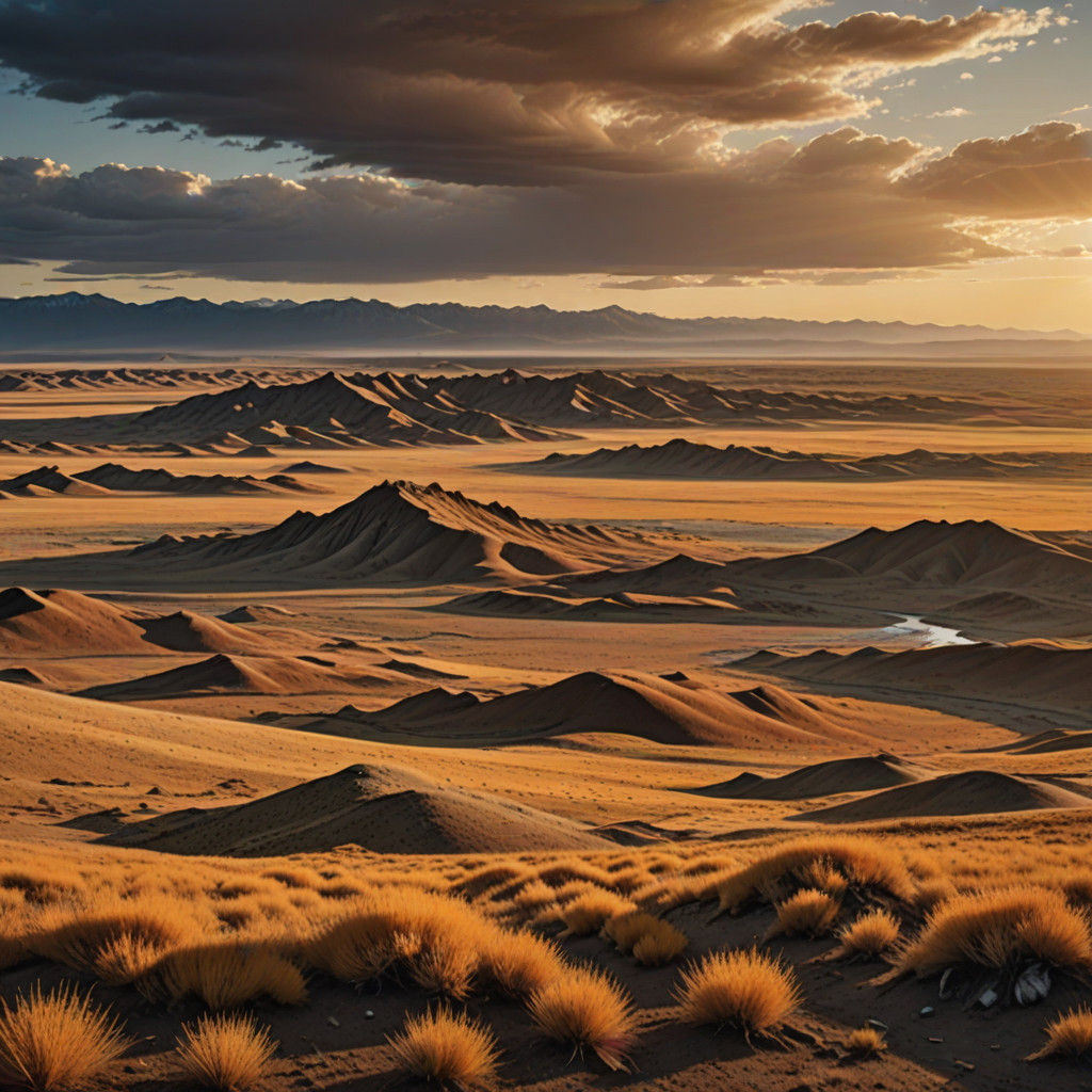 Mongolian Sunset Plain in Hyperrealistic Landscape Photograp...