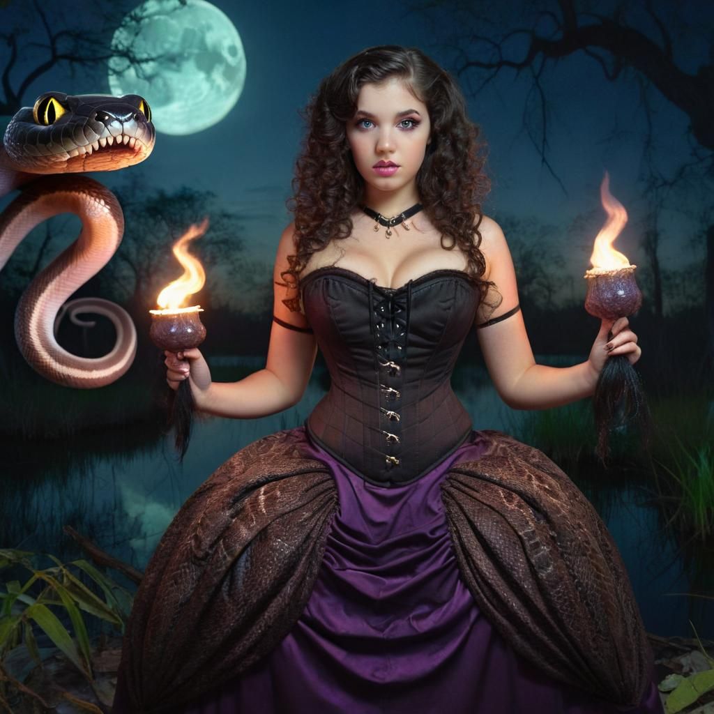 New Orleans Witch in Bayou Doing Magic