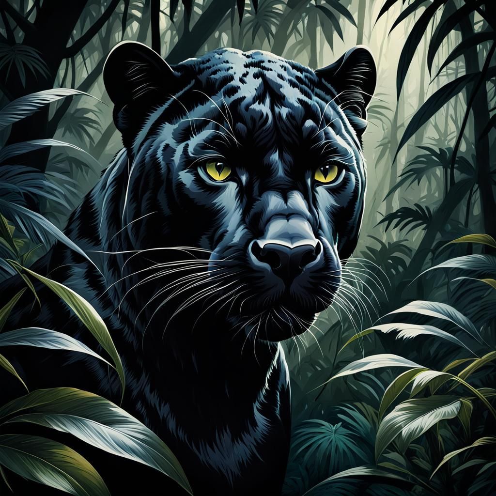 Black Panther in Dark Jungle, Caravaggio Style