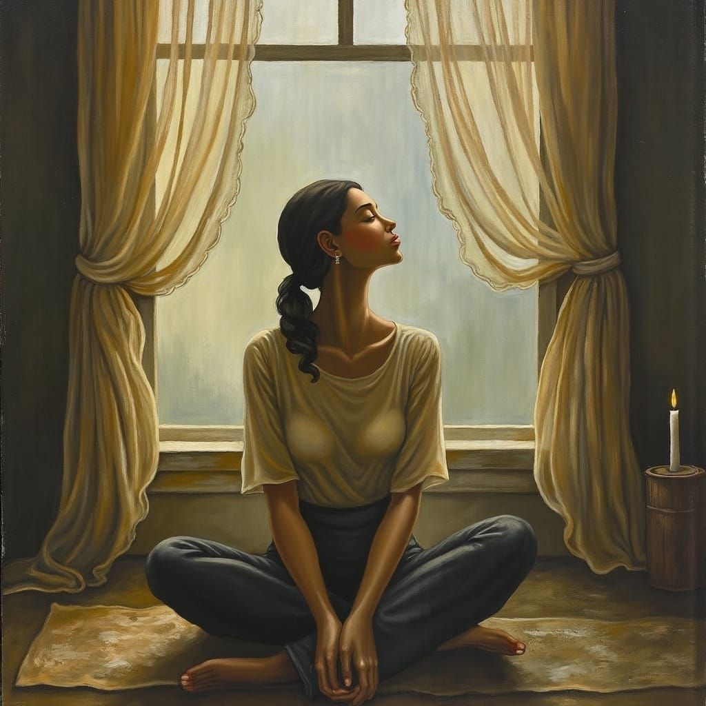 Introspective Woman Meditating in Surrealist Style