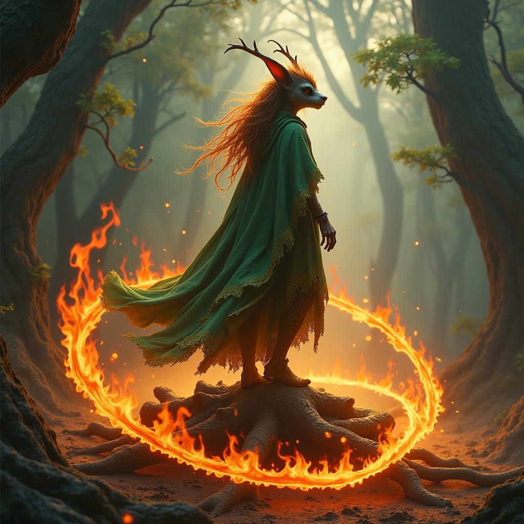 Kobold Fire Druid in Mystical Forest, High-Fantasy Art