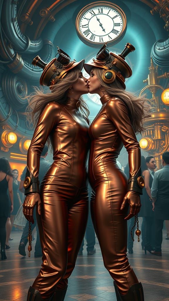 Steampunk Women Kiss in Colossal Nightclub