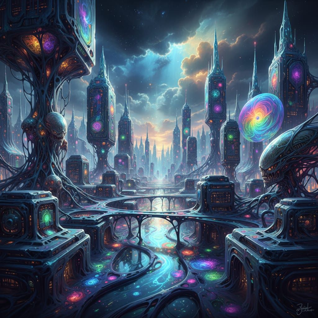 Futuristic City of Liquid Brain Matter and Plasma