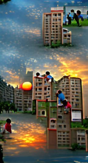 Sunset Over Urban Park: Warm Humanity
