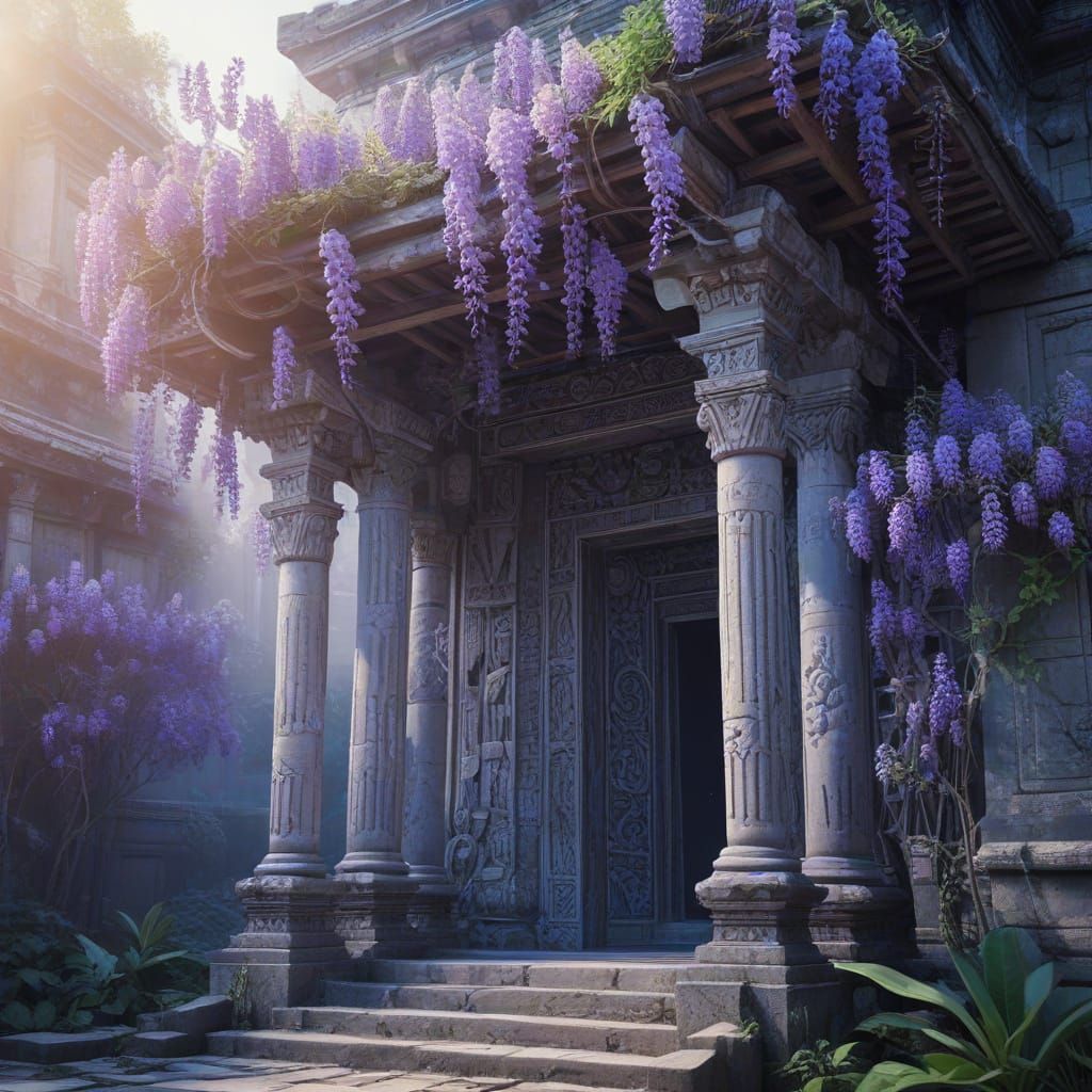 Ancient Mayan Art Deco Temple with Ethereal Lights