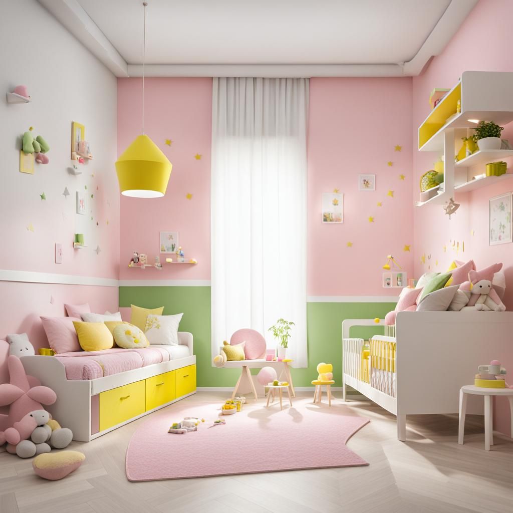 Baby Pink Kids Room Interior Design with Natural Lighting