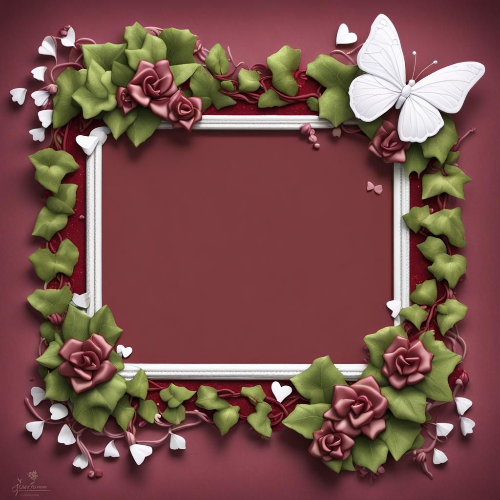 Fantasy Floral Frame with Butterflies in 3D Digital Art