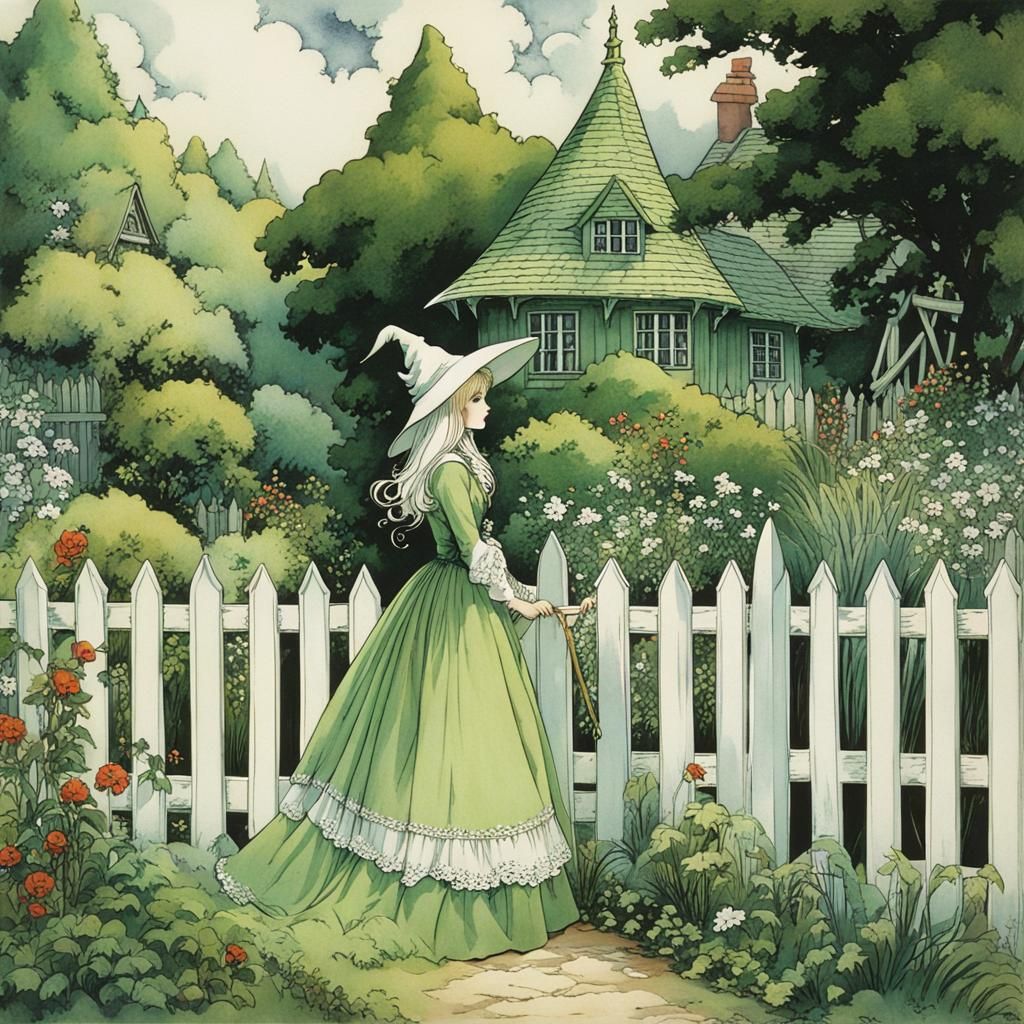 Anime Fairytale Witch in Colorful Garden