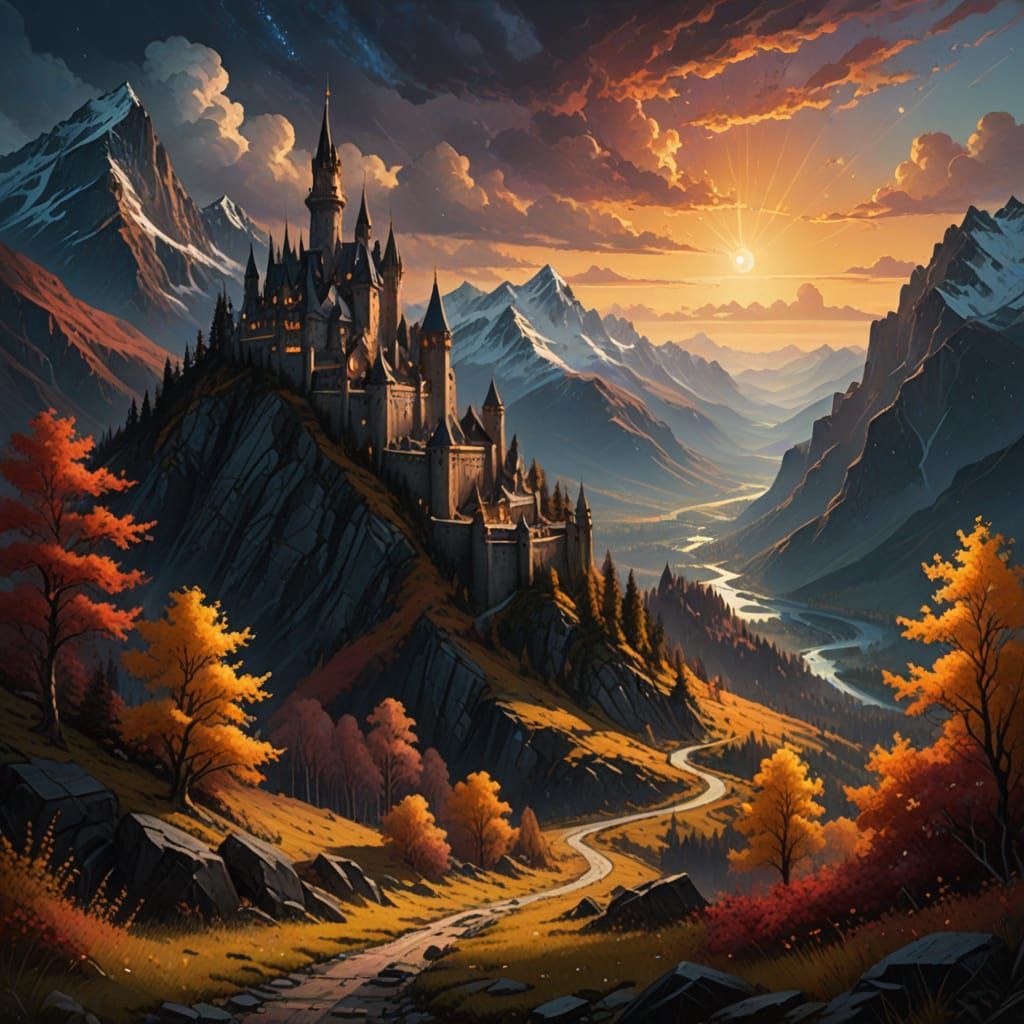 Breathtaking Thomas Kinkaid-Style Palace Amidst Autumn Mount...