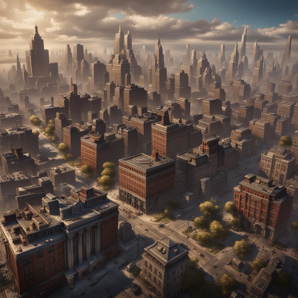 1920s American Cityscape: Detailed Matte Painting