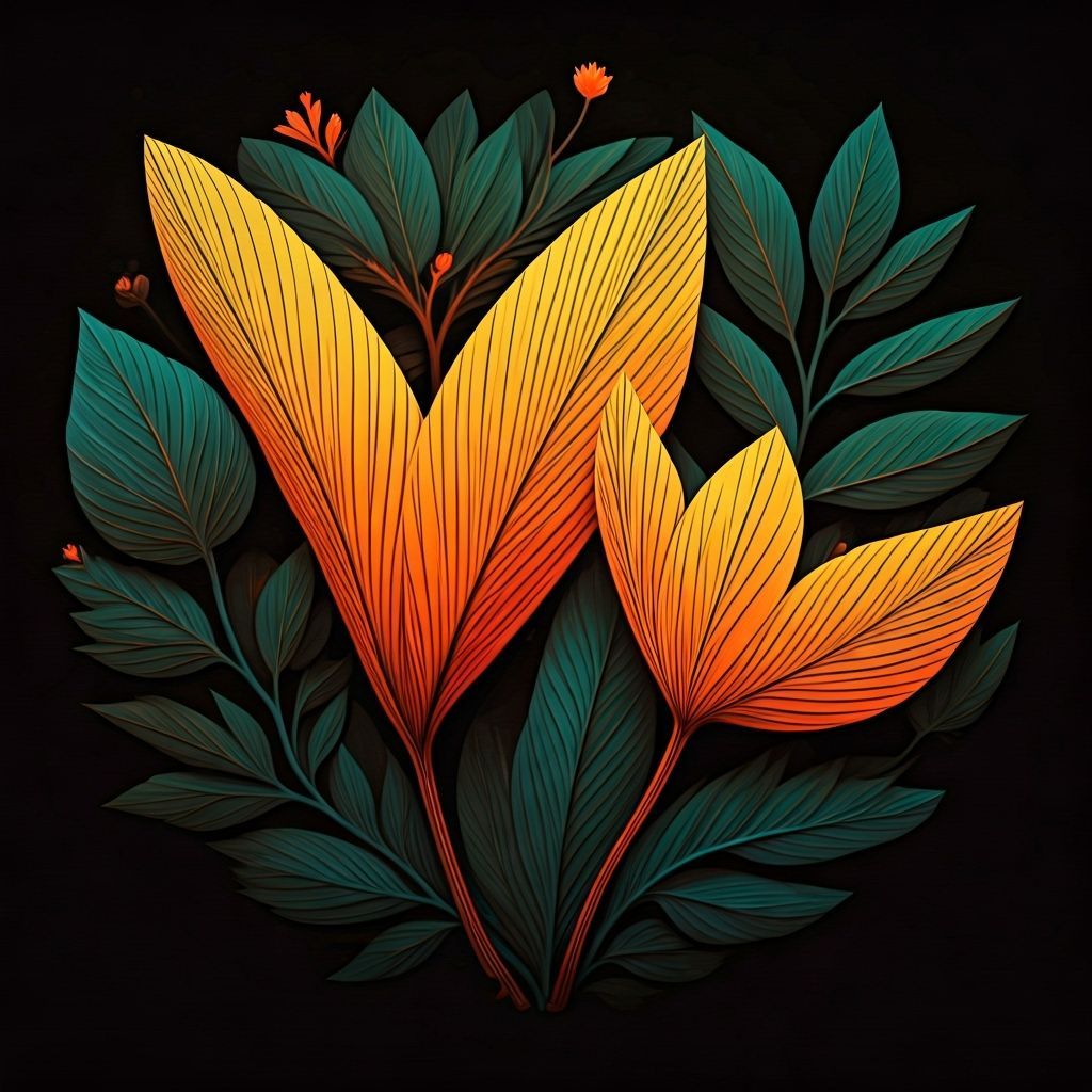Botanical Geometric Art with Vibrant Illumination