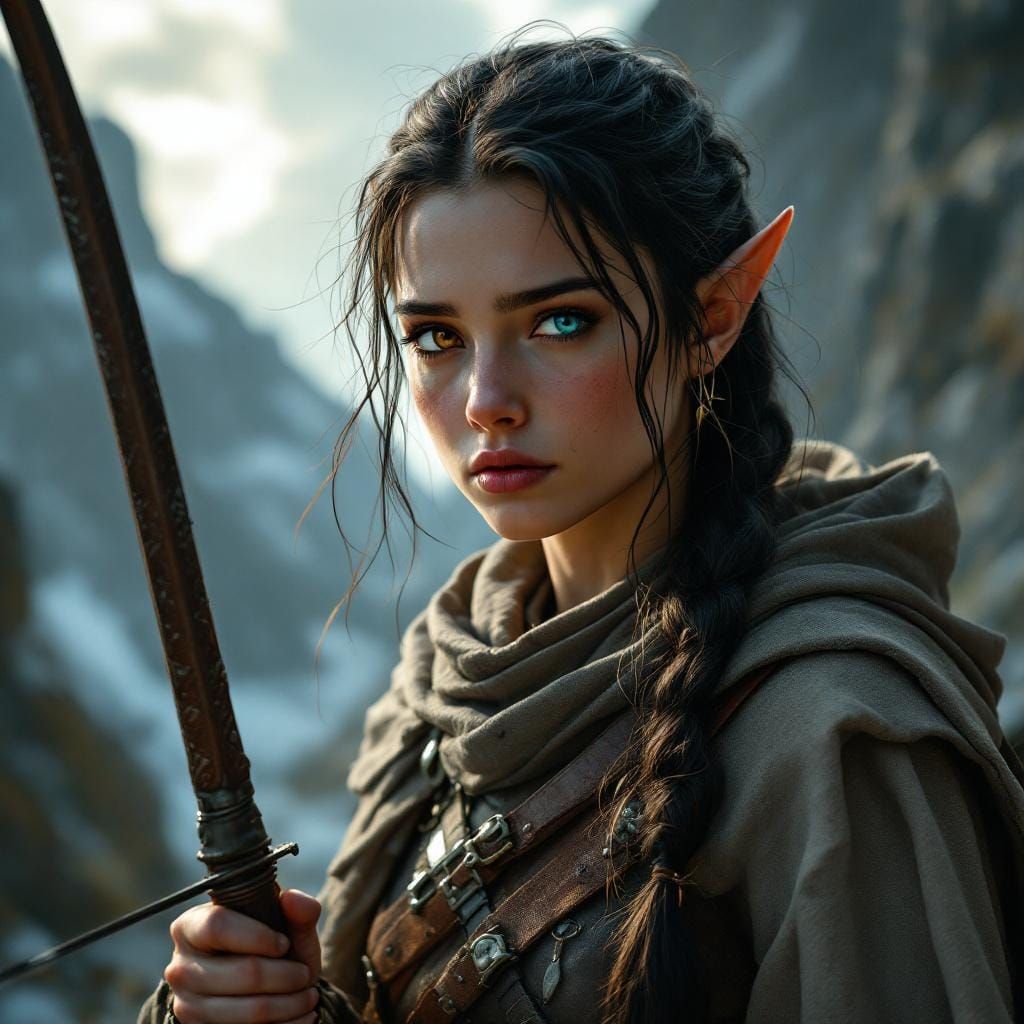 Elven Huntress in Oil Realism Style