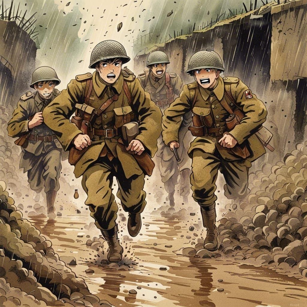 British WW3 Soldiers Running in Anime Style