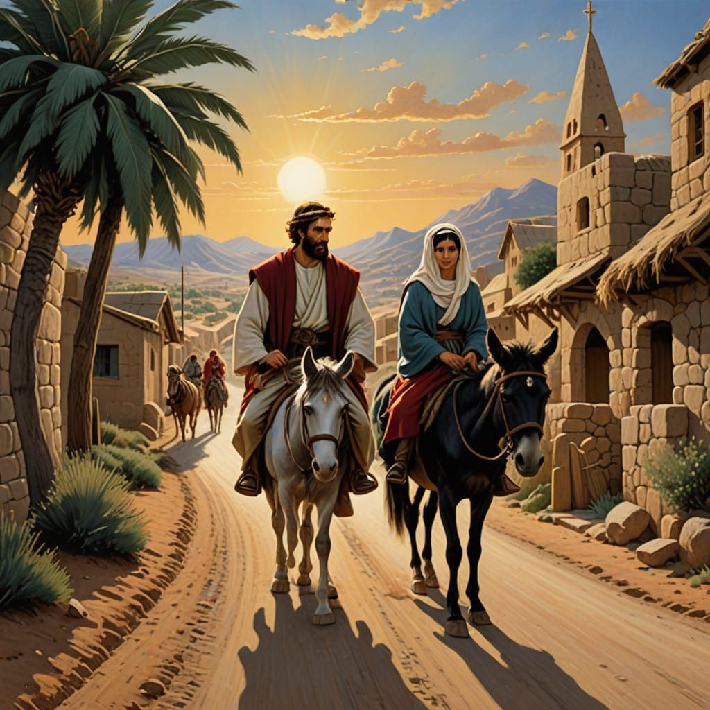 Holy Family Travels to Bethlehem in the Snow