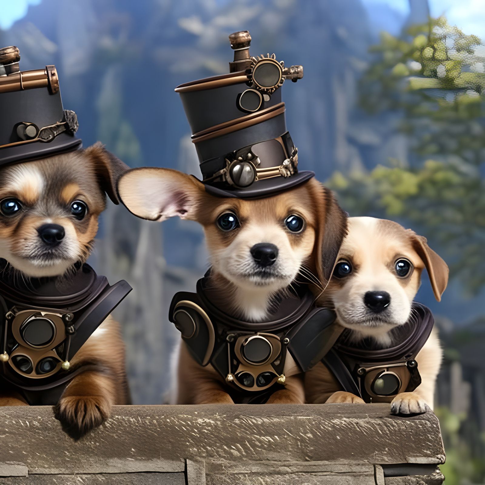 Cute Steampunk Puppies with Magical Eyes