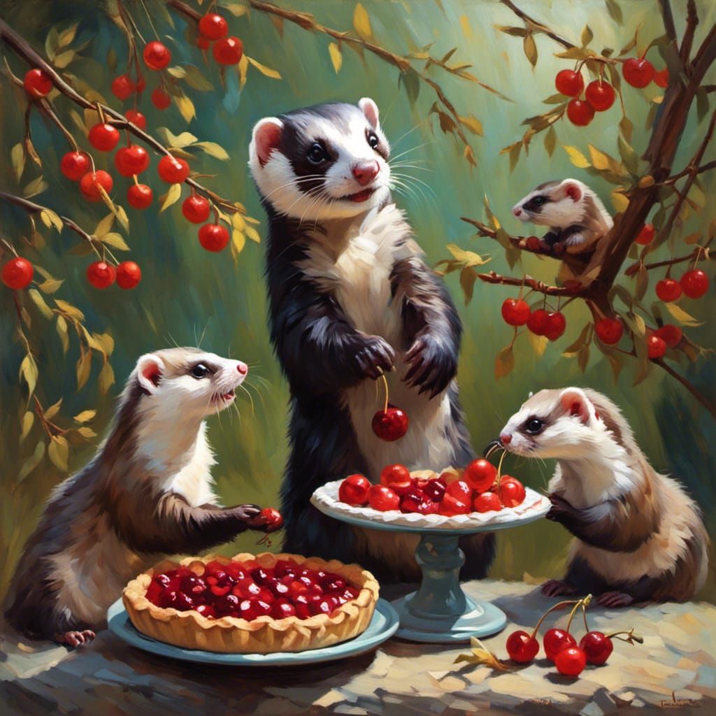 A ferret serving cherry pie to her friends