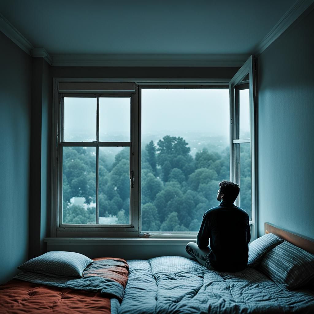 Contemplative Person Gazing Out Window: Fantasy Concept Art