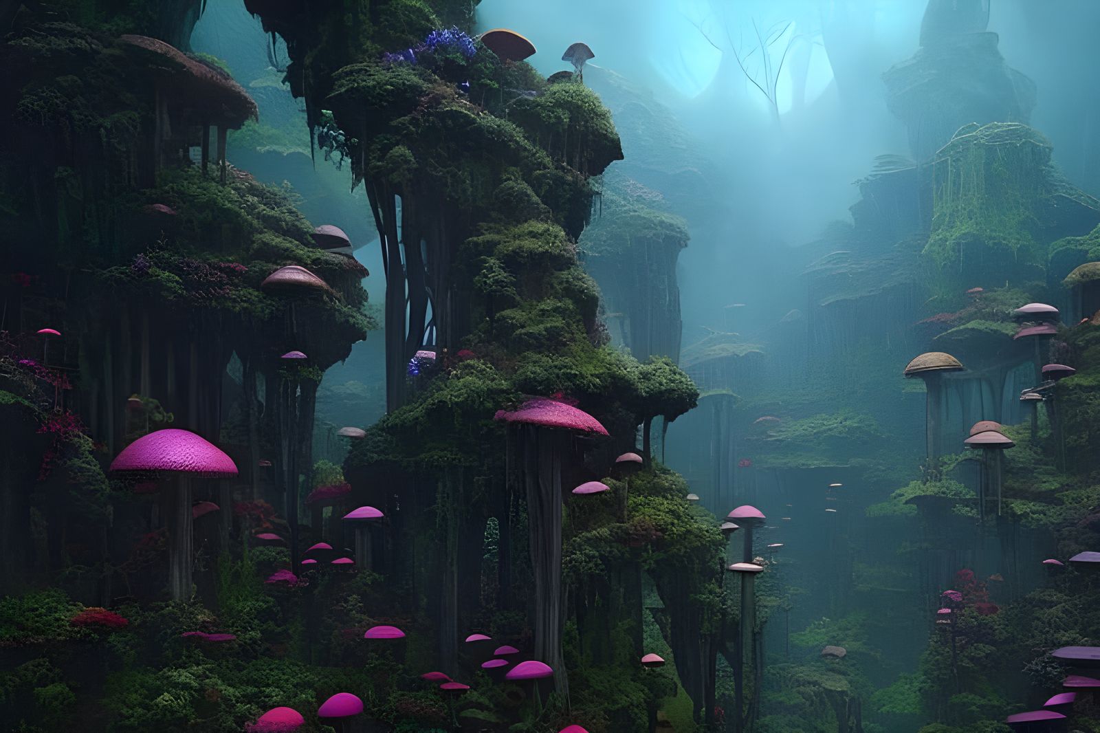 Mushroom Labyrinth in Dark Fantasy Style
