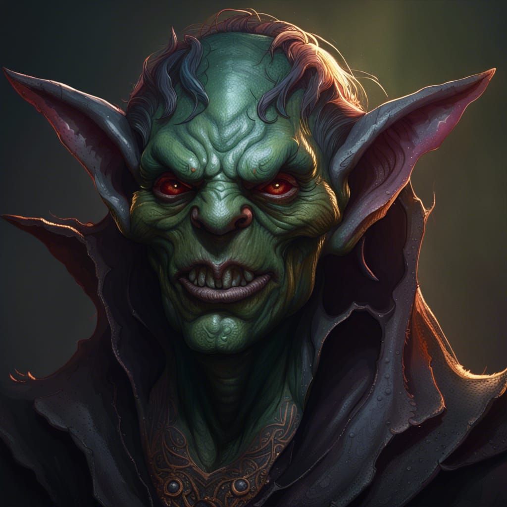 Detailed Demonic Goblin Portrait in Art Nouveau Style