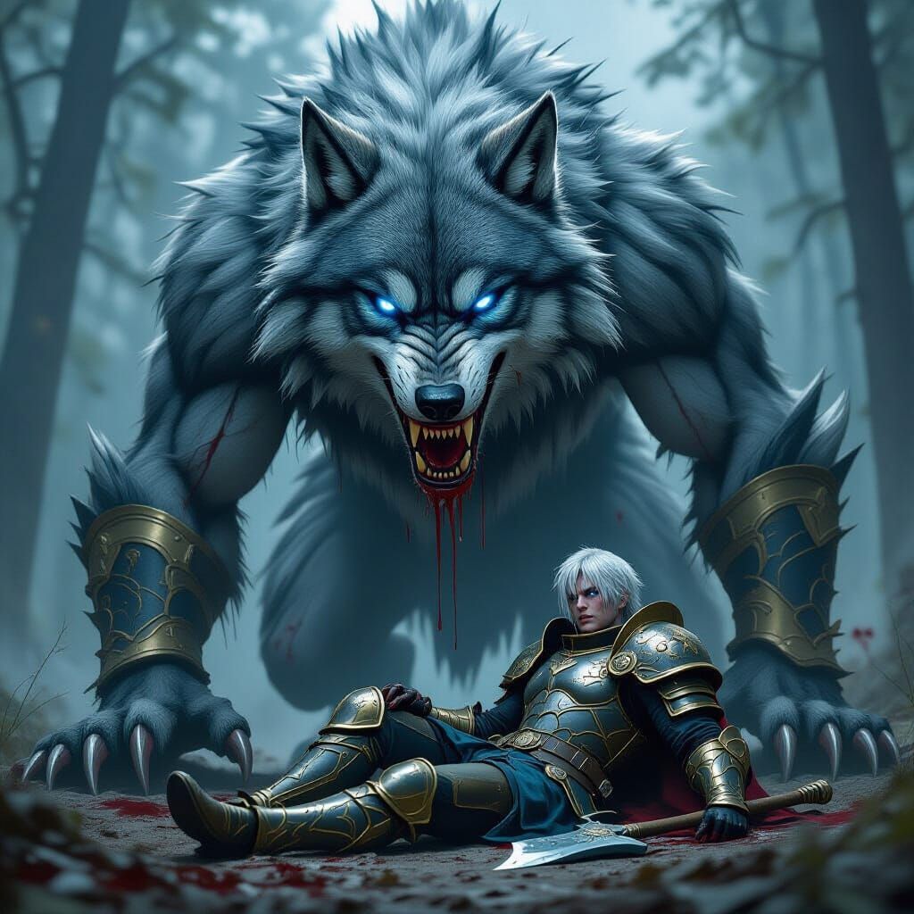 Menacing Wolf Over Soldier, Gritty Realism