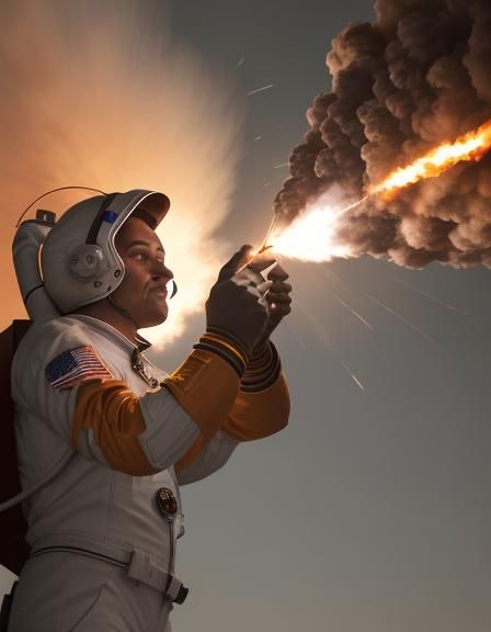NASA Man Launches Rocket with Match in Digital Art