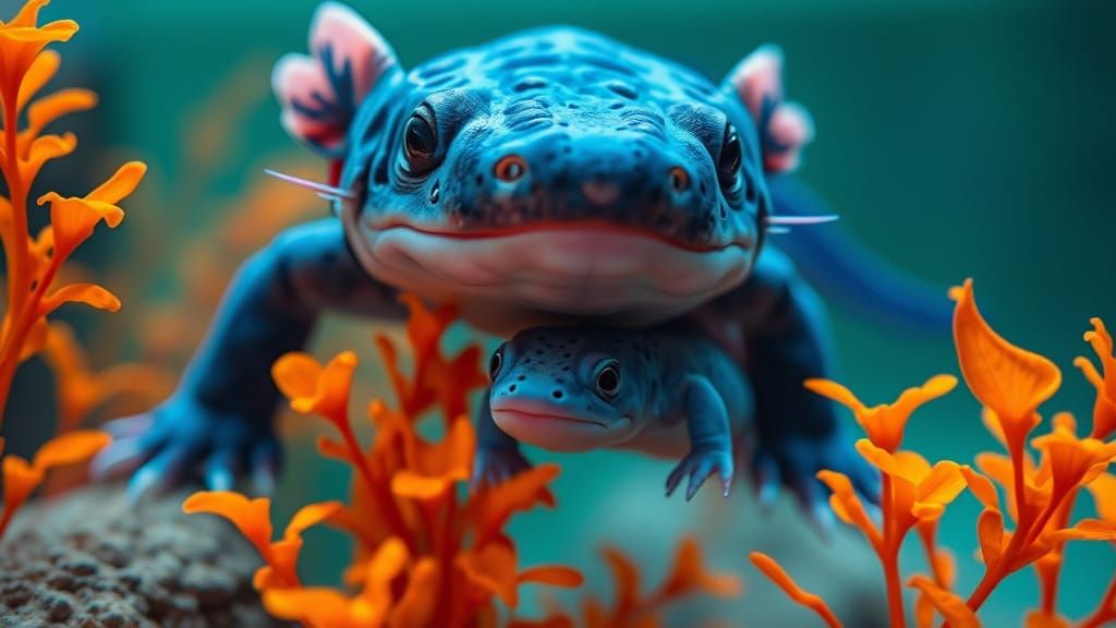 Axolotl Family in Vibrant Aquatic Habitat