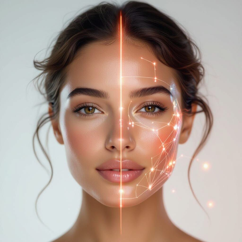 Futuristic Portrait: Woman with Duality in Photorealistic St...