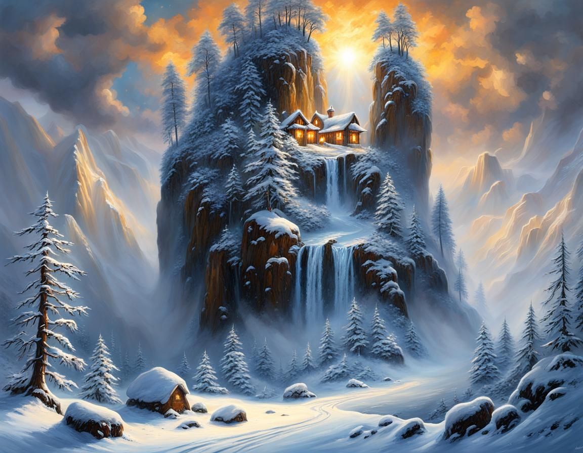 Fantastical Snow Landscape in Digital Painting Style