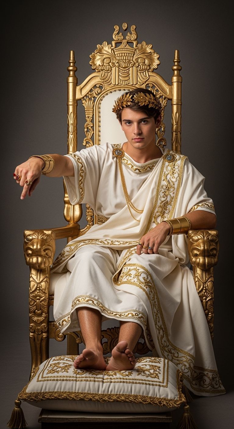Young Roman Emperor on Gold Throne: Professional Photography