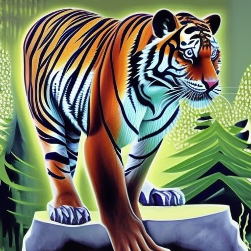 Cubist Tiger in Summer Forest