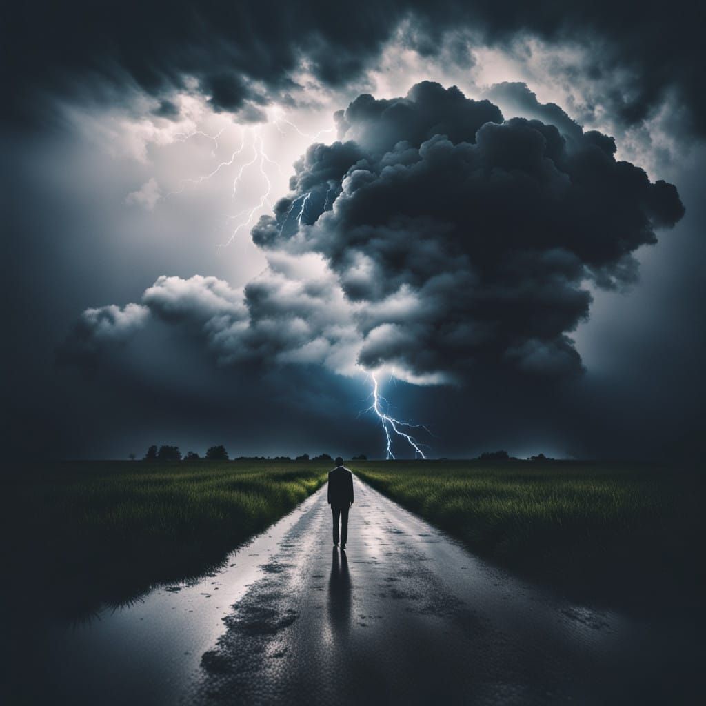 Surreal Silhouette Defies the Storm in Dark Fantasy