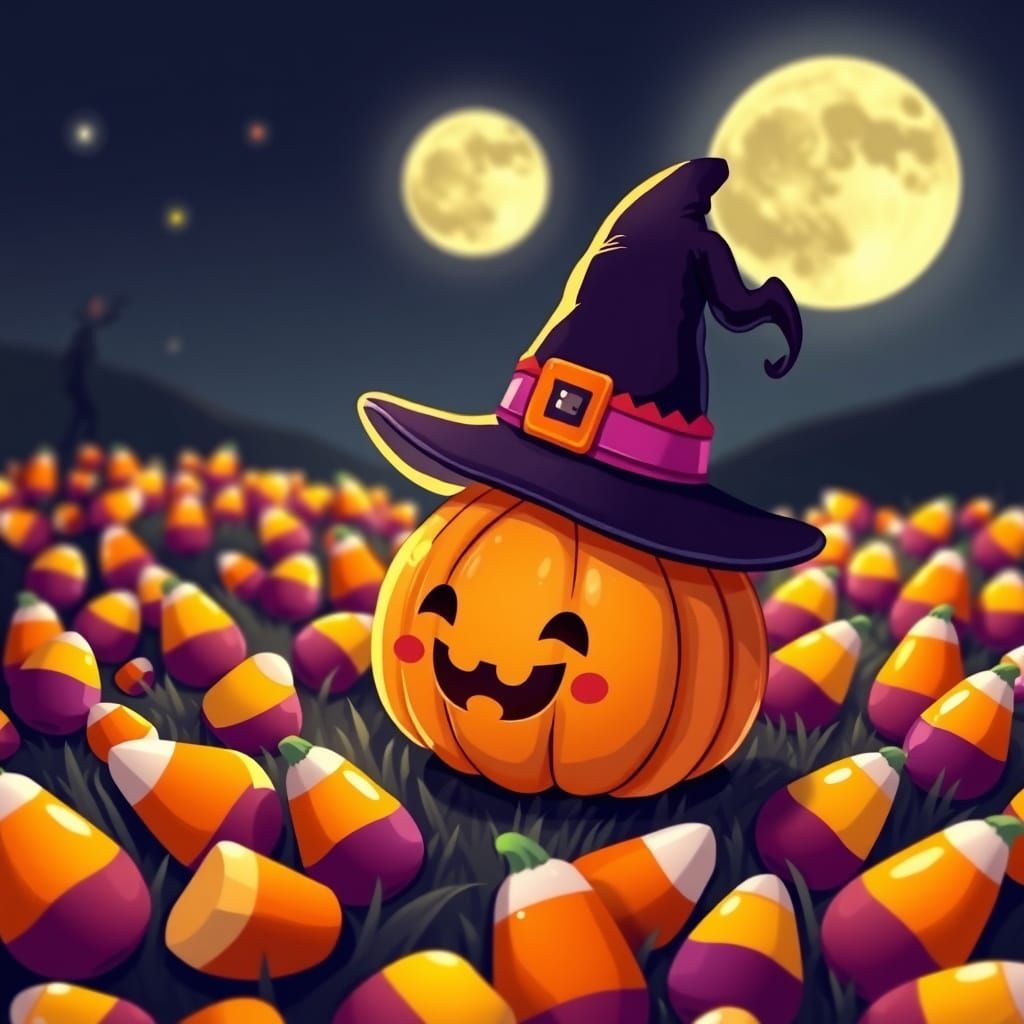 Cute Pumpkin Character in Whimsical Halloween Scene