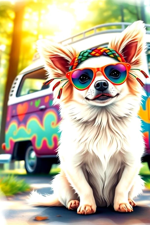 Cute Chihuahua in a Hippie Van