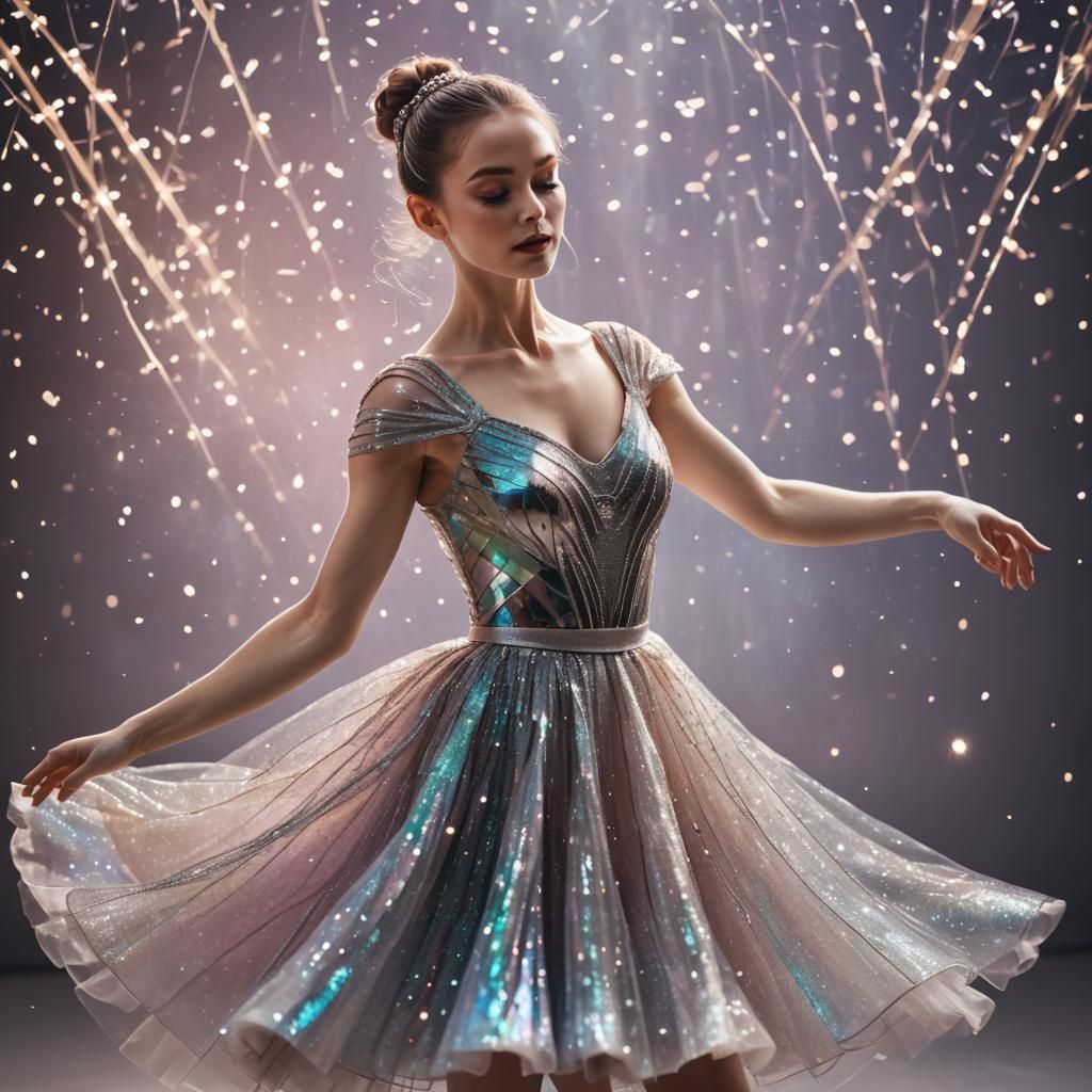 Ballerina in Iridescent Dress Dancing with Sparkles