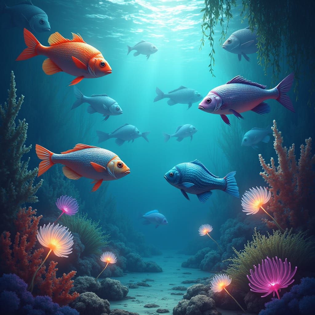Exotic Fish in Underwater Twilight Zone