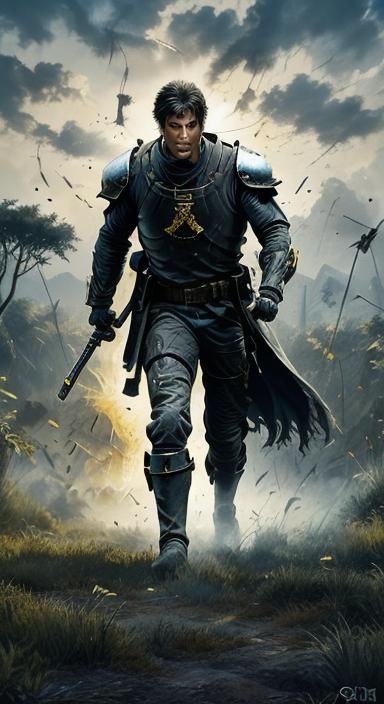 Knight in Black Armor on Battlefield