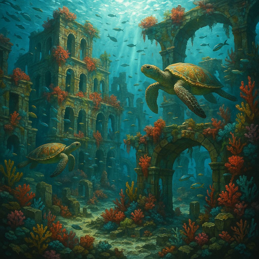 Sunken City Overgrown with Coral: Fantasy Concept Art