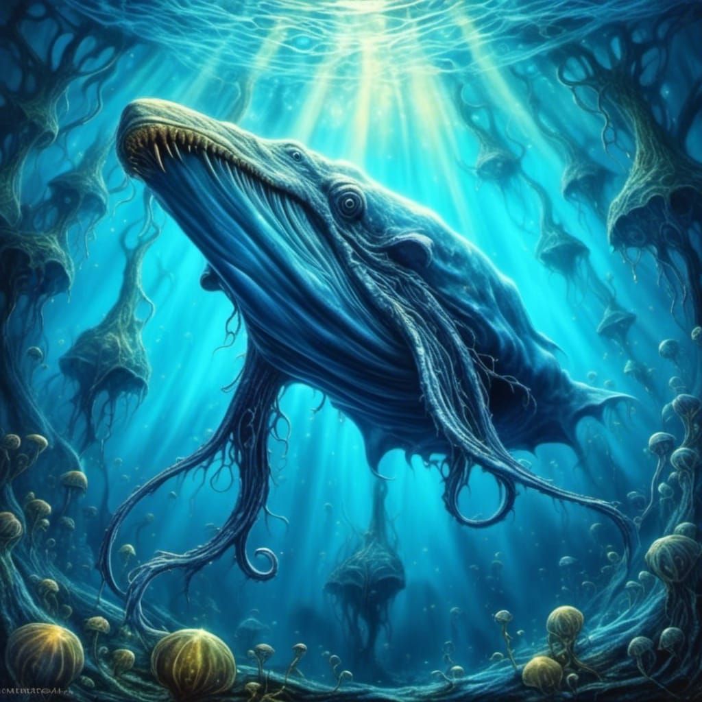 Surreal Blue Whale Fantasy in Alcohol Ink