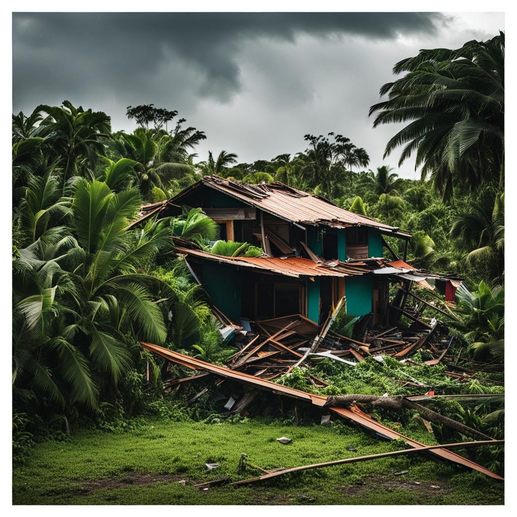 Tropical Houses Destroyed After Storm
