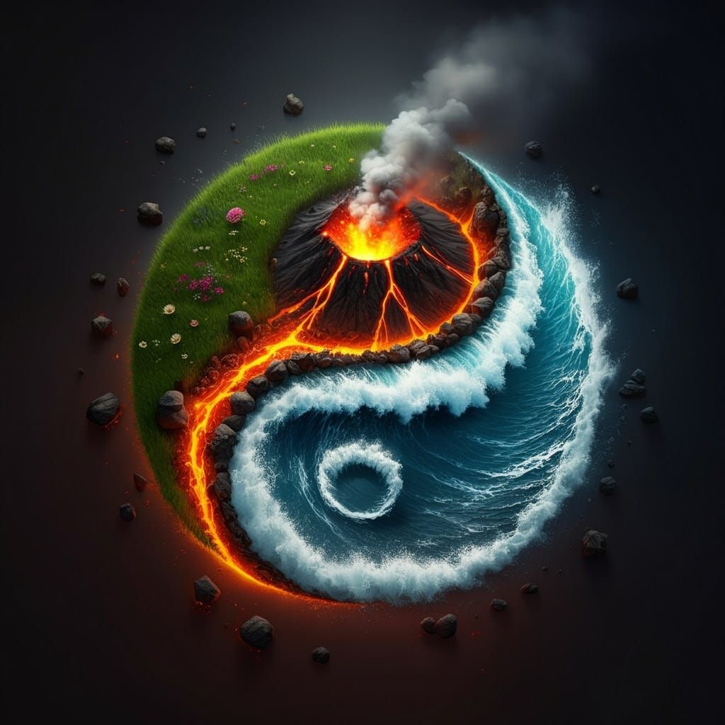 Surreal Yin-Yang Landscape Balances Elemental Forces