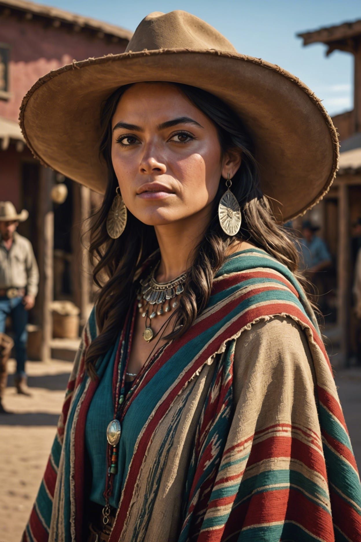 Mexican Woman in Poncho: Wild West Portrait