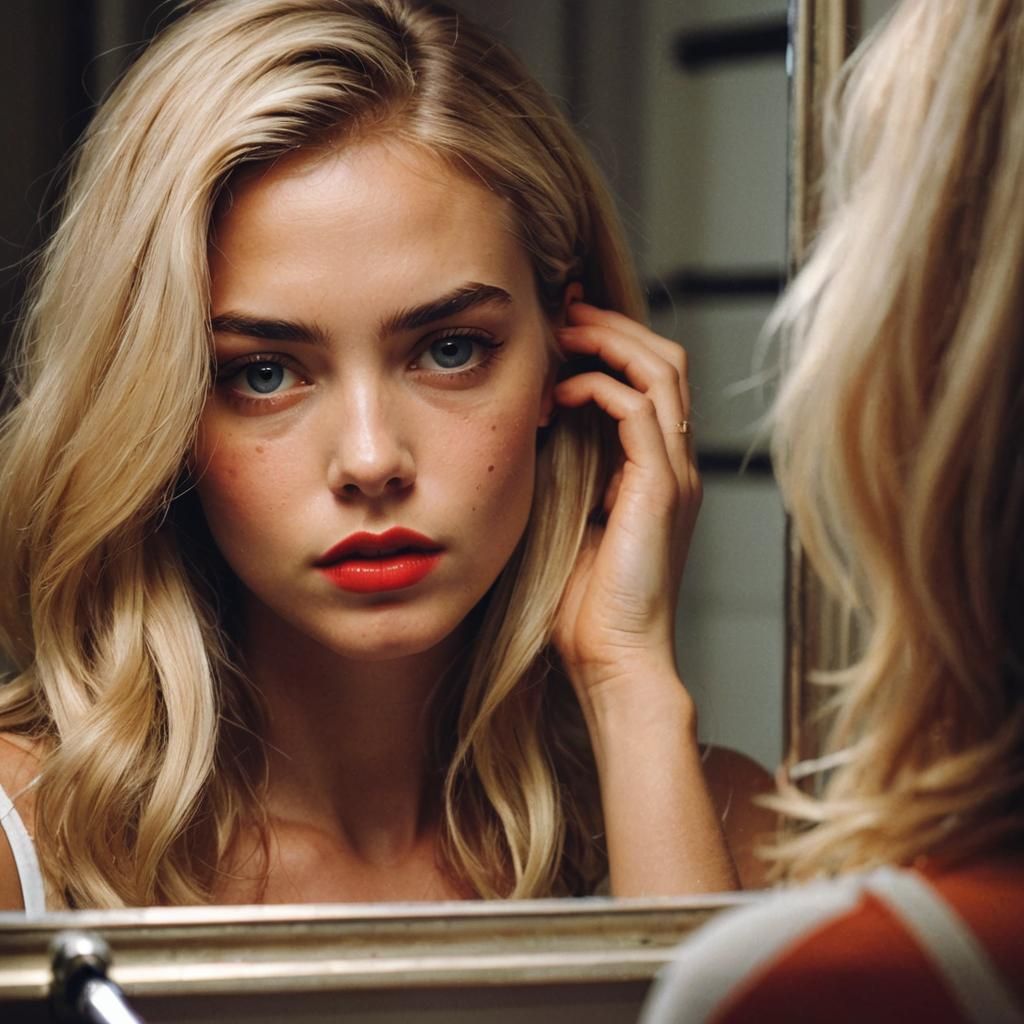 Expressive Blonde in Hotel Mirror, Fauvist Style