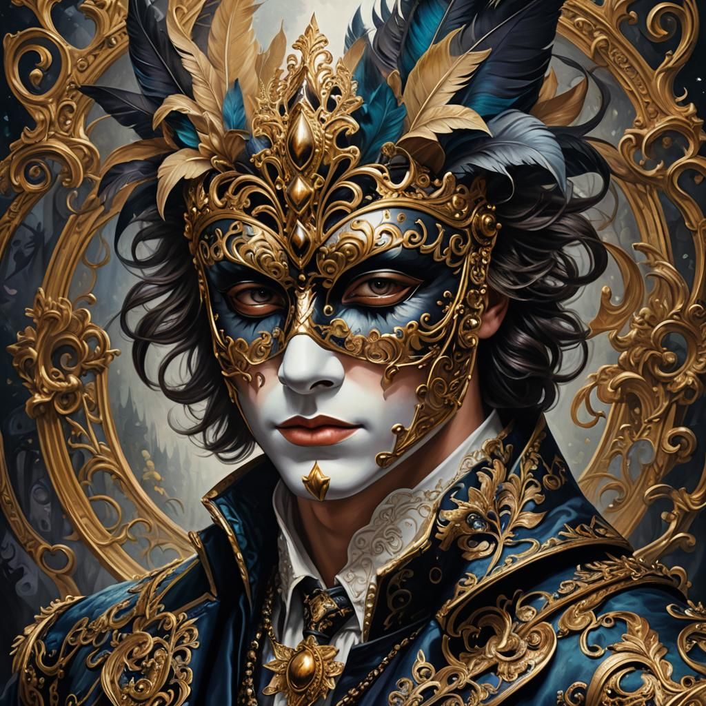 Fantasycore Portrait of Man in Masquerade Mask