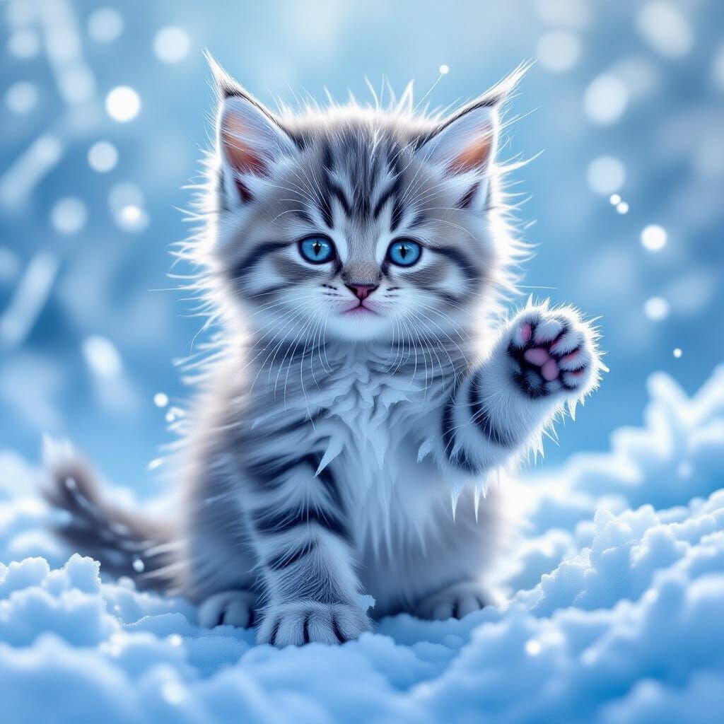 Icy Kitten Sculpture in Digital Art Style