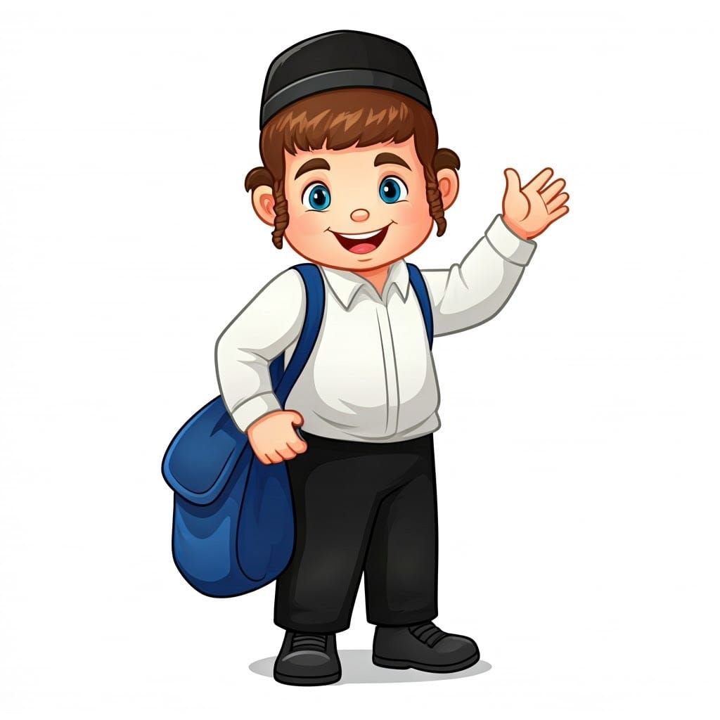 Jewish Boy in Traditional Clothing with Sign