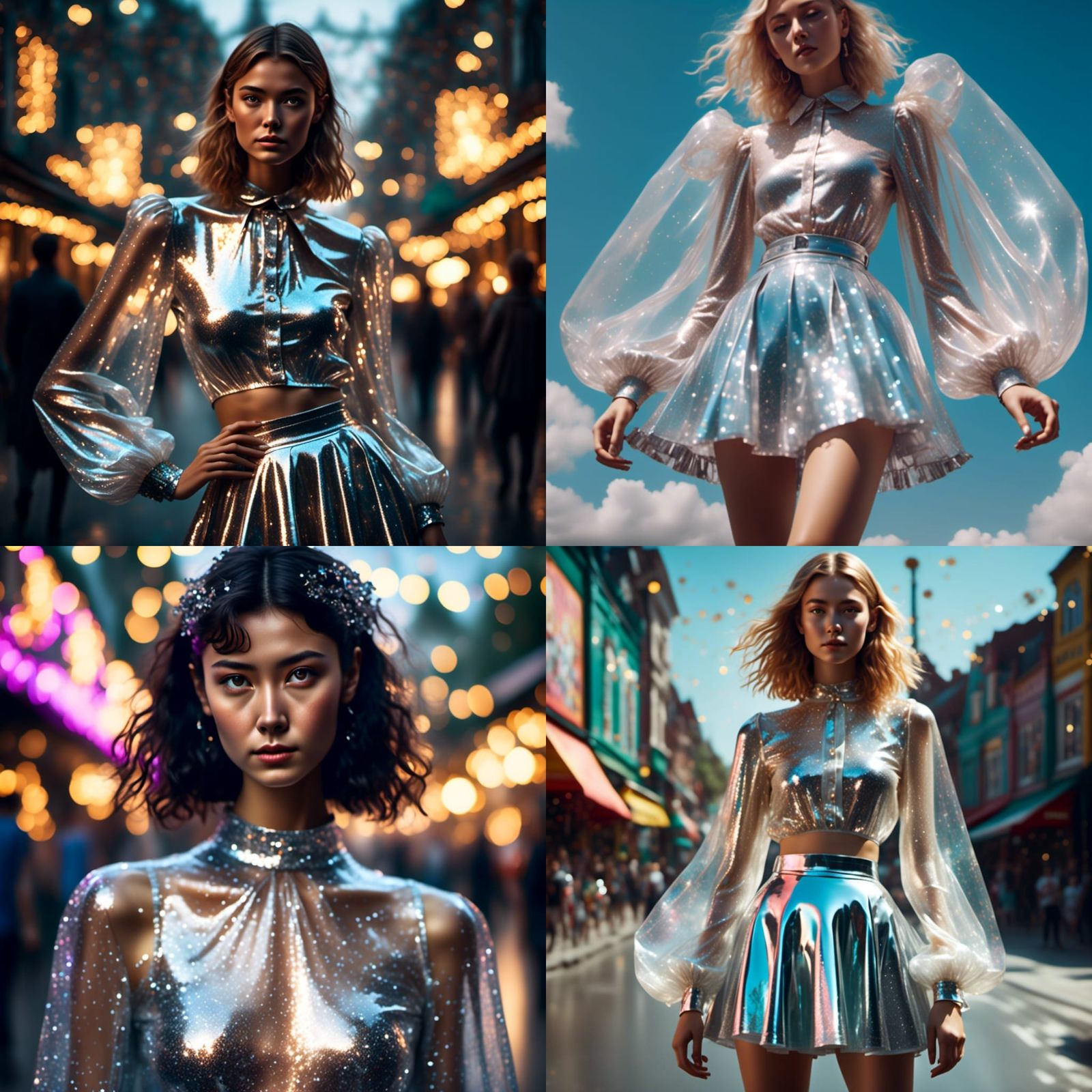 Woman in Vinyl Skirt and Sheer Blouse by Pool