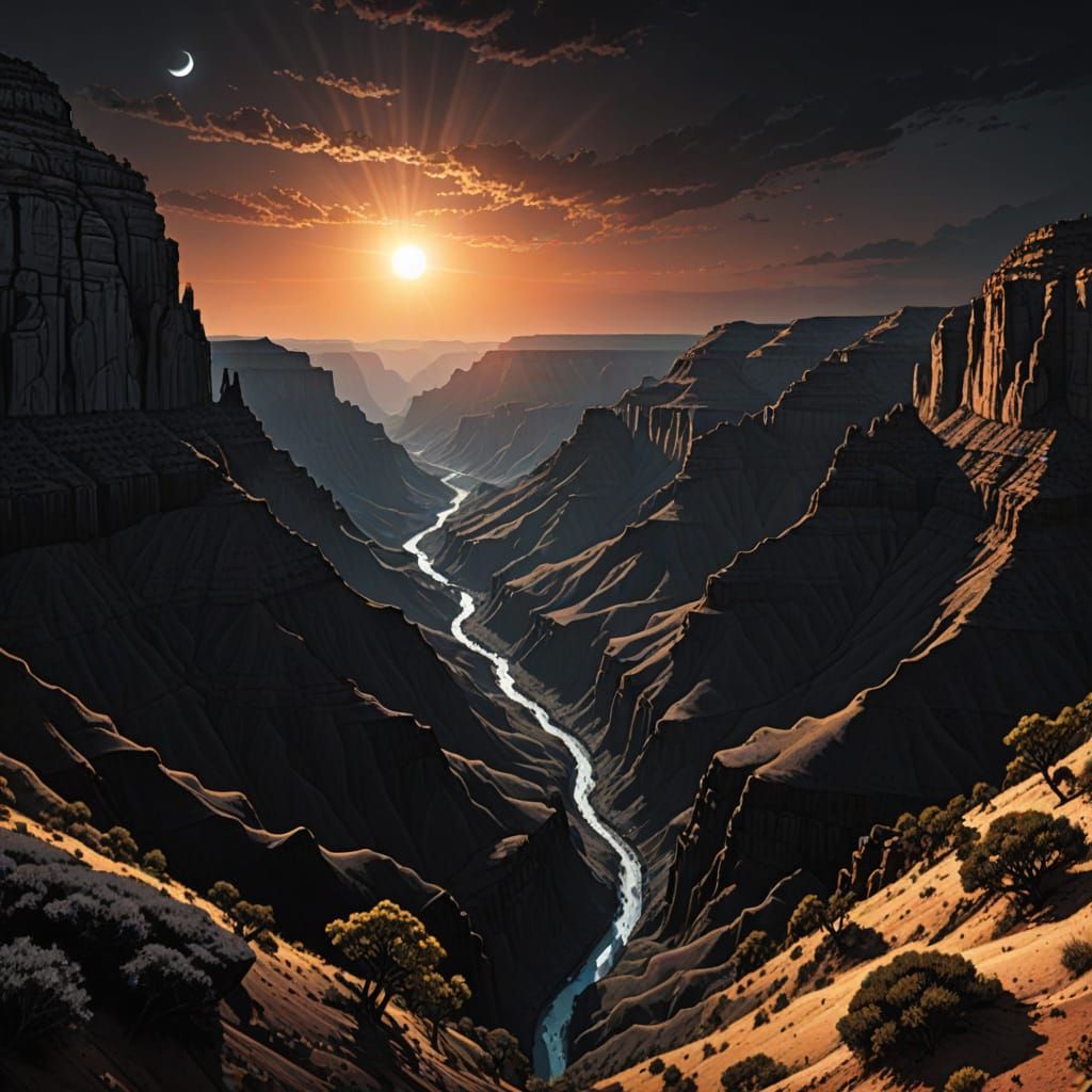 Magical Canyon Under a Black Sun