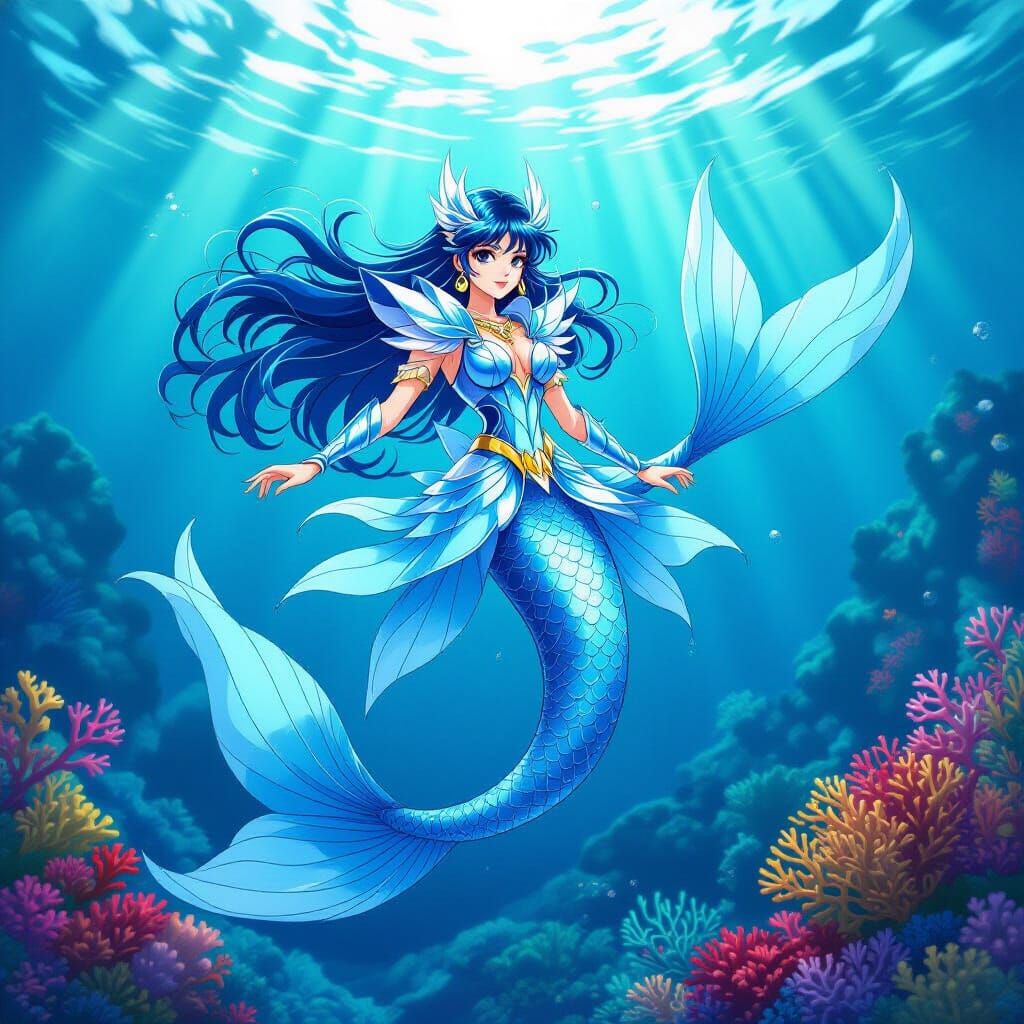 Mermaid Saint Seiya with Blue Tail in Dragon Cloth