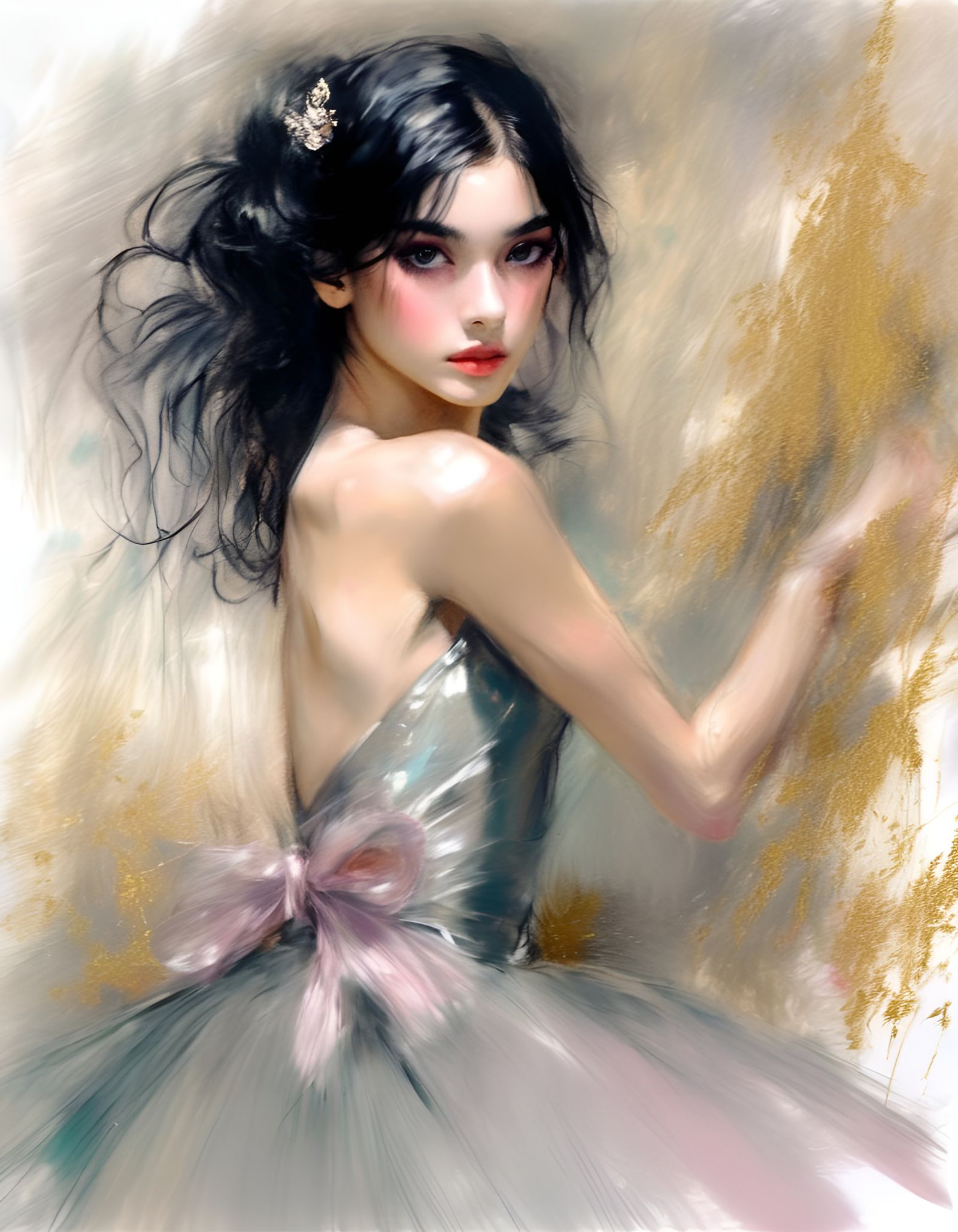 Anime Ballet Dancer in Strapless Gown