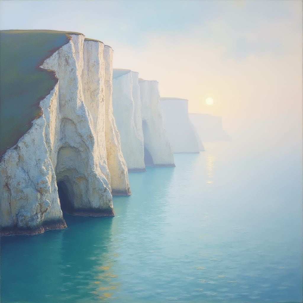 Misty Dawn at the White Cliffs of Dover, in the Style of Tur...
